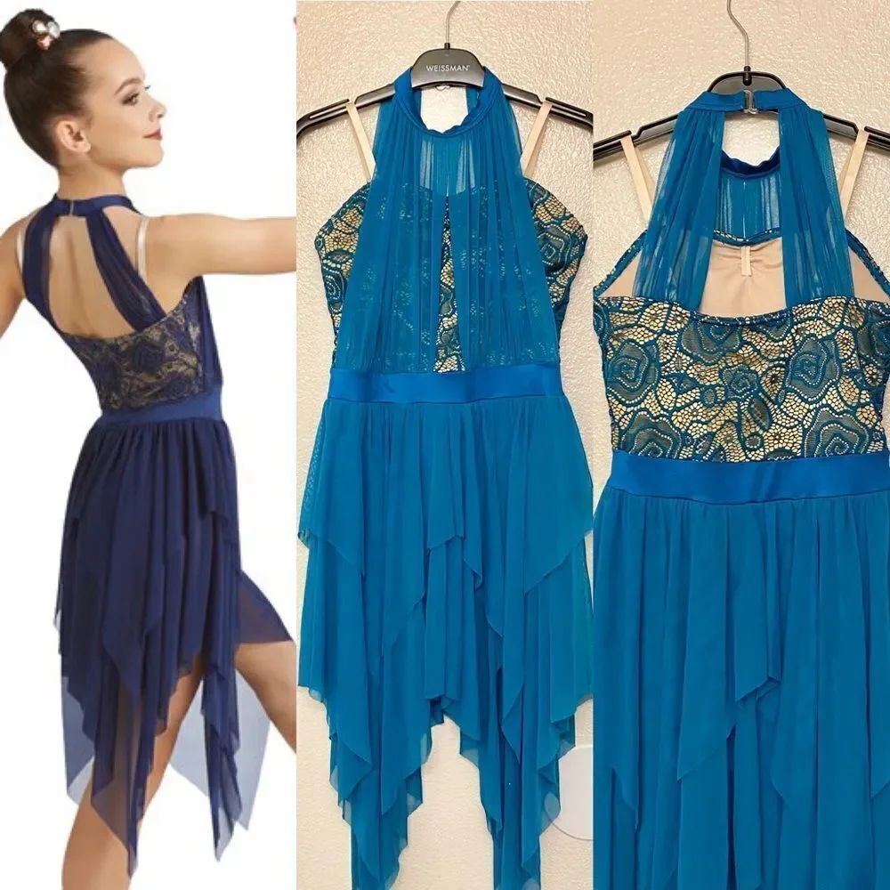 Weissman Balera Dance Costume teal mesh dress Like A River Runs 11336 child LC